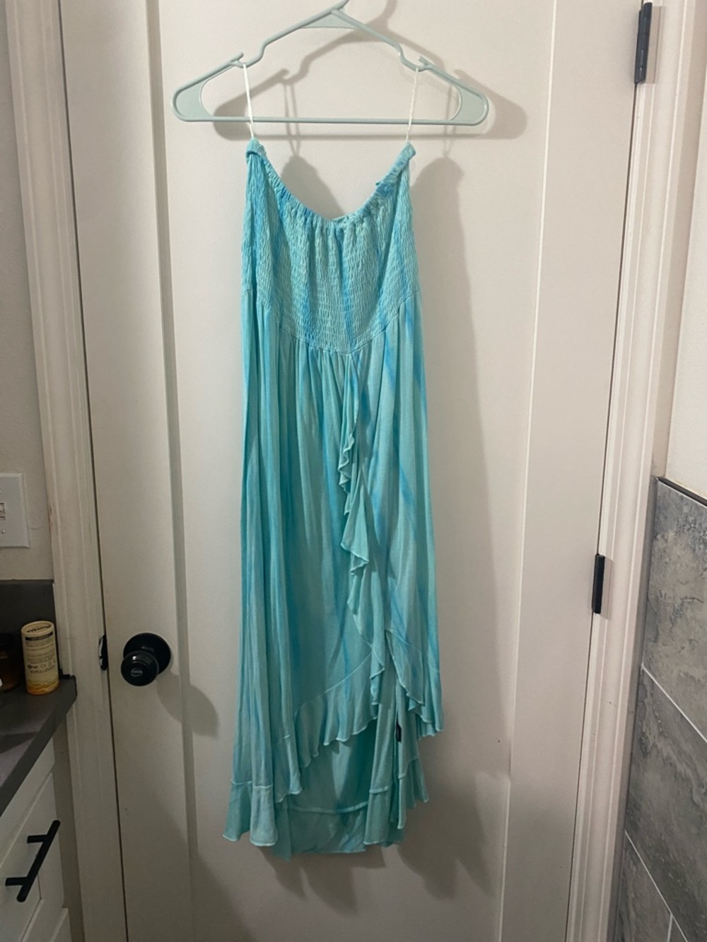Raviya Aqua Blue Ruffle High-Low Maxi Dress beach dress